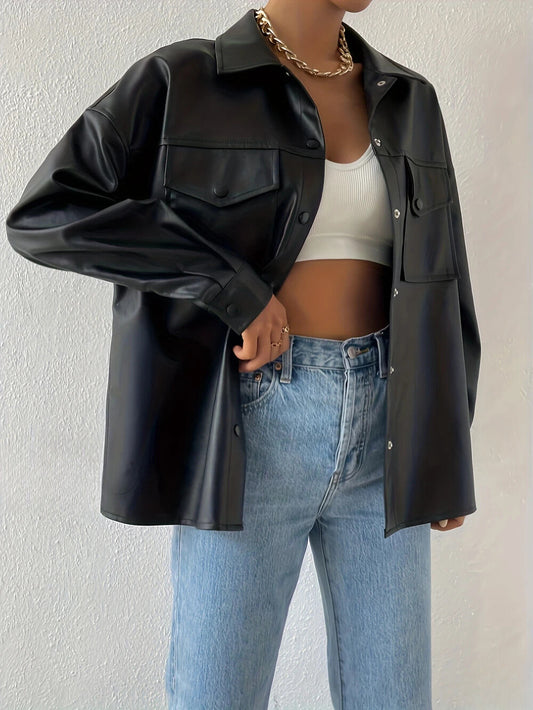 Chaqueta Moto con Botones para Mujer – Estilo Streetwear y Manga Larga